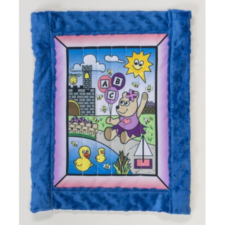 Baby quilt kit, Girl Bear w/ blue minkee back 25" x 32"