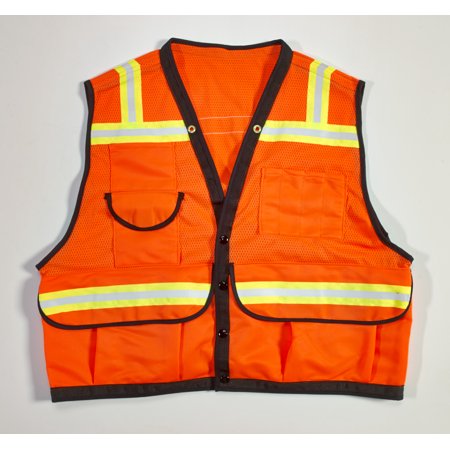 High Visibility Mesh Super Deluxe Surveyor Vest with 2 Vertical and 2 Horizontal 1-1/2" Lime/Silver/Lime Reflective Stripes, Lar