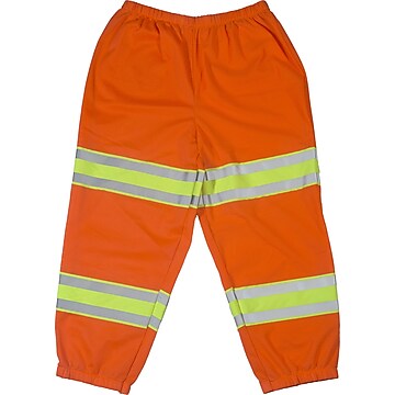 High Visibility Polyester ANSI Class E Mesh Pant with 4" Silver/Lime/Silver Reflective Tapes, Orange