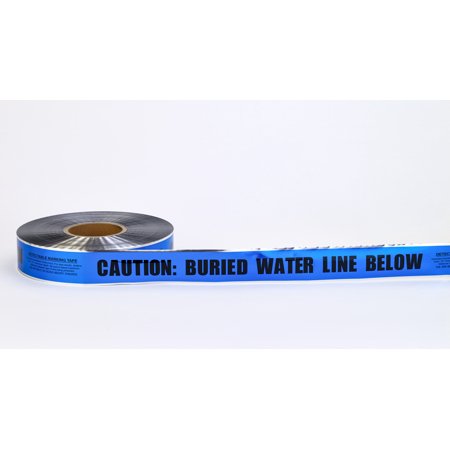 Polyethylene Underground Water Line Detectable Marking Tape, 1000' Length x 2" Width, Blue