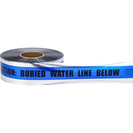 Polyethylene Underground Water Line Detectable Marking Tape, 1000' Length x 3" Width, Blue