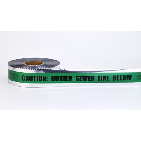 Polyethylene Underground Sewer Line Detectable Marking Tape 1000' Length x 3" Width, Green