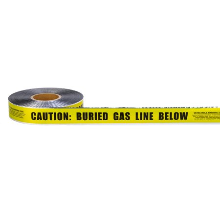 Polyethylene Underground Gas Line Detectable Marking Tape 1000' Length x 2" Width, Yellow