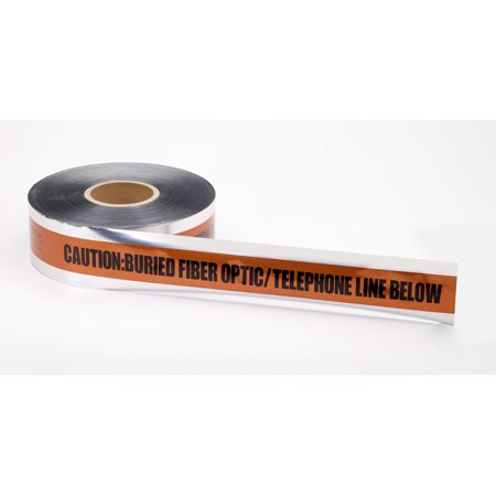 Polyethylene Underground Tele/Fiberoptic Detectable Marking Tape, 1000' Length x 2" Width, Orange