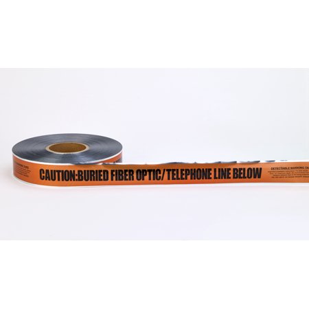 Polyethylene Underground Tele/Fiberoptic Detectable Marking Tape, 1000' Length x 6" Width, Orange