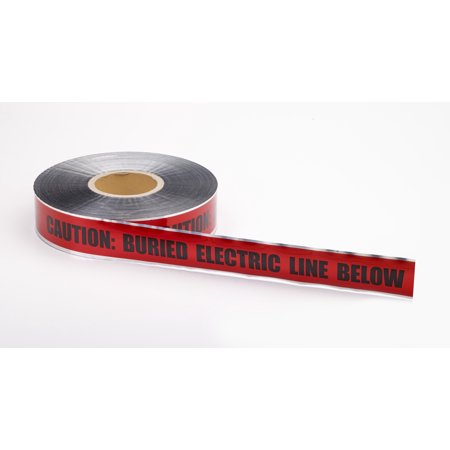 Polyethylene Underground Electric Line Detectable Marking Tape, 1000' Length x 2" Width, Red