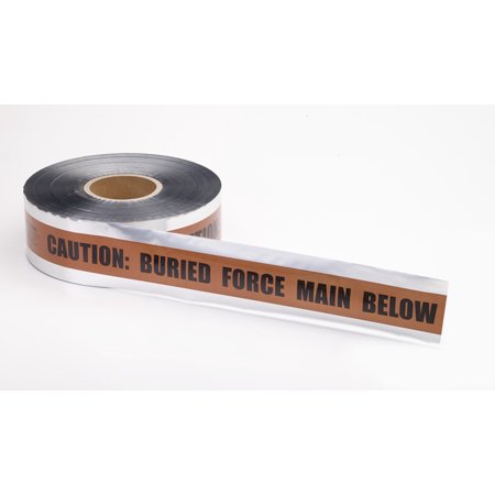 Polyethylene Underground Force Main Detectable Marking Tape, 1000' Length x 2" Width, Brown