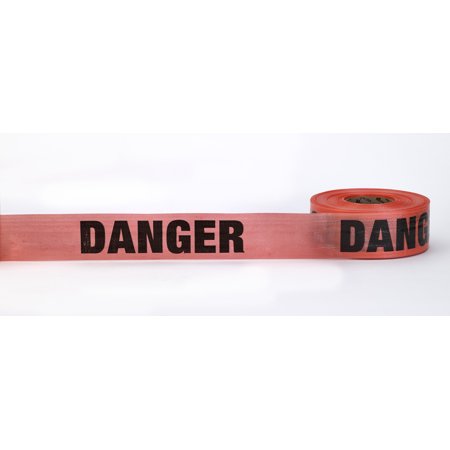 Reinforced "Danger" Barricade Tape, 7 mil, 3" x 500', Red 