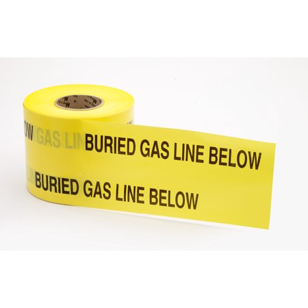 Polyethylene Non Detectable Underground Gas Line Marking Tape, 4.5 mil Thickness, 1000' Length x 6" Width, Yellow