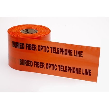 Polyethylene Non Detectable Underground Tele/Fiberoptic Marking Tape, 4.5 mil Thickness, 1000' Length x 6" Width, Orange