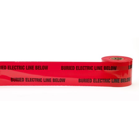 Polyethylene Non Detectable Underground Electric Line Marking Tape, 4.5 mil Thickness, 1000' Length x 6" Width, Red