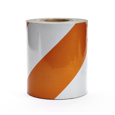 Super Engineering Grade Reflective Barricade Adhesive Tape, 50 yds Length x 6" Width, Orange/White
