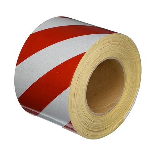 Reflective Hazard Stripe Adhesive Tape, 50 yds Length x 4" Width, Red/White