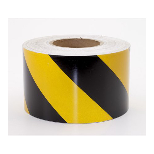 Reflective Hazard Stripe Adhesive Tape, 50 yds Length x 4" Width, Black/Yellow