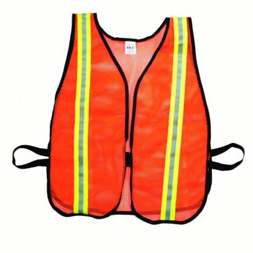High Visibility Soft Poly Mesh Safety Vest with 1-1/2" Lime/Silver/Lime Reflective Stripe, Orange