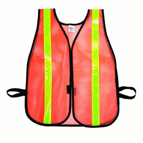 High Visibility Vinyl Coated Nylon Mesh Heavy Weight Safety Vest with 1-3/8" Lime Reflective Stripe, Orange
