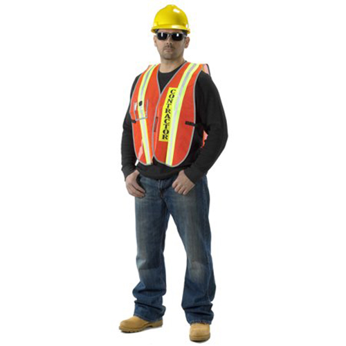 High Visibility Vinyl Coated Nylon Transit Authority Contractor Safety Vest with Clear Plastic ID Pocket, Orange