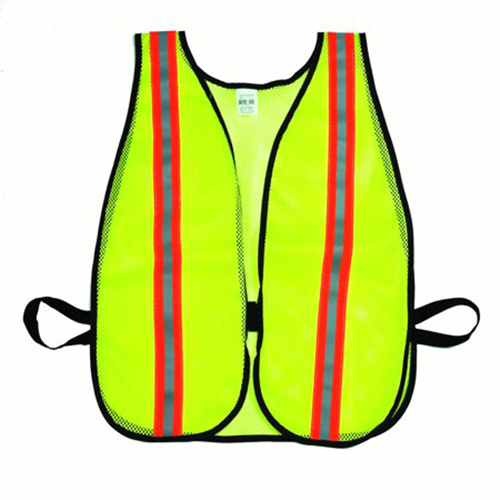 High Visibility Soft Mesh Safety Vest with 1-1/2" Vertical Silver/Orange/Silver Reflective Stripe, Lime