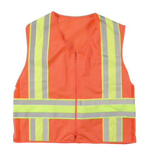 High Visibility ANSI Class 2 Solid Deluxe DOT Safety Vest With Pockets, Large, Orange