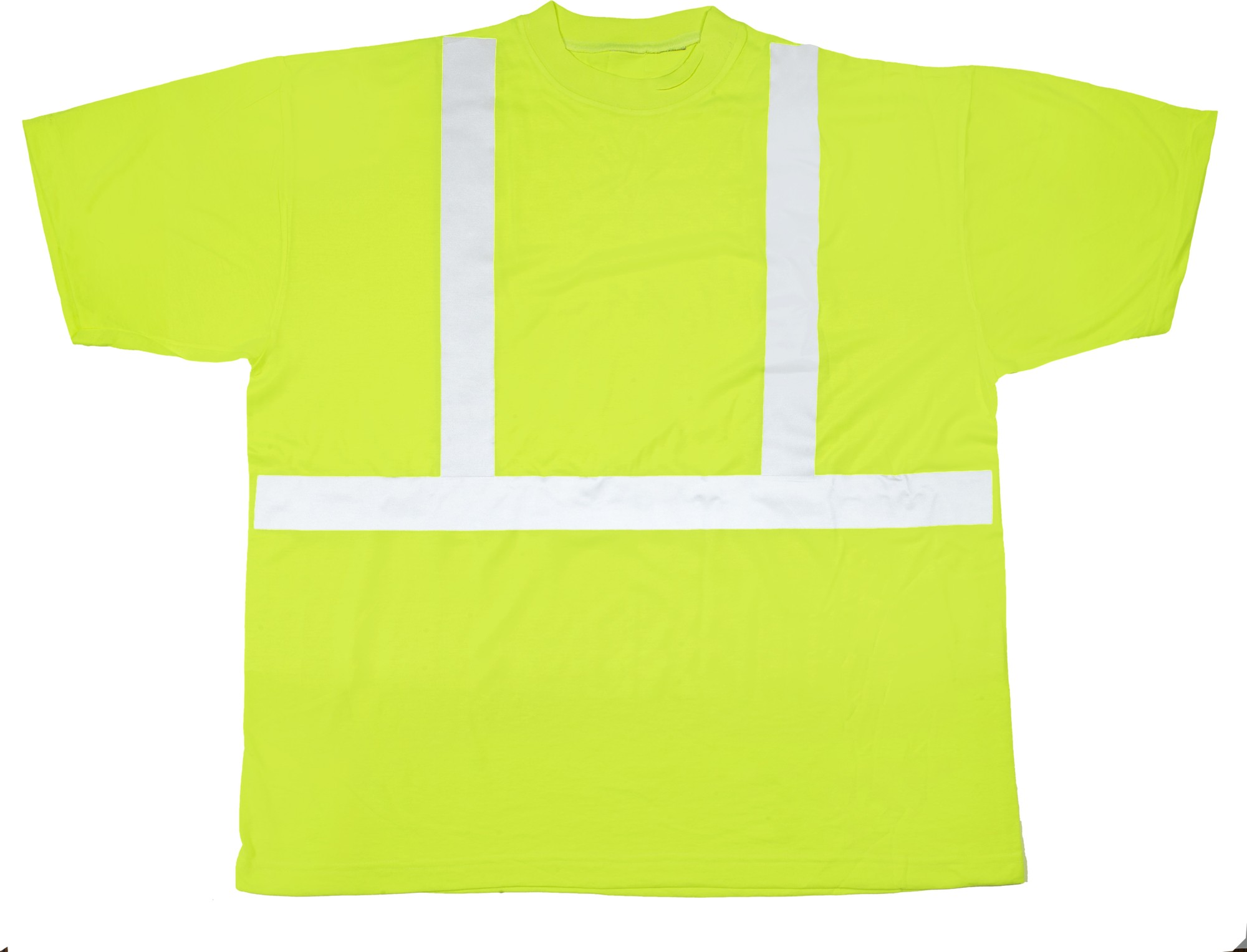 High Visibility Polyester ANSI Class 2 Safety Tee Shirt with 2" Reflective Silver Stripes, Medium, Lime