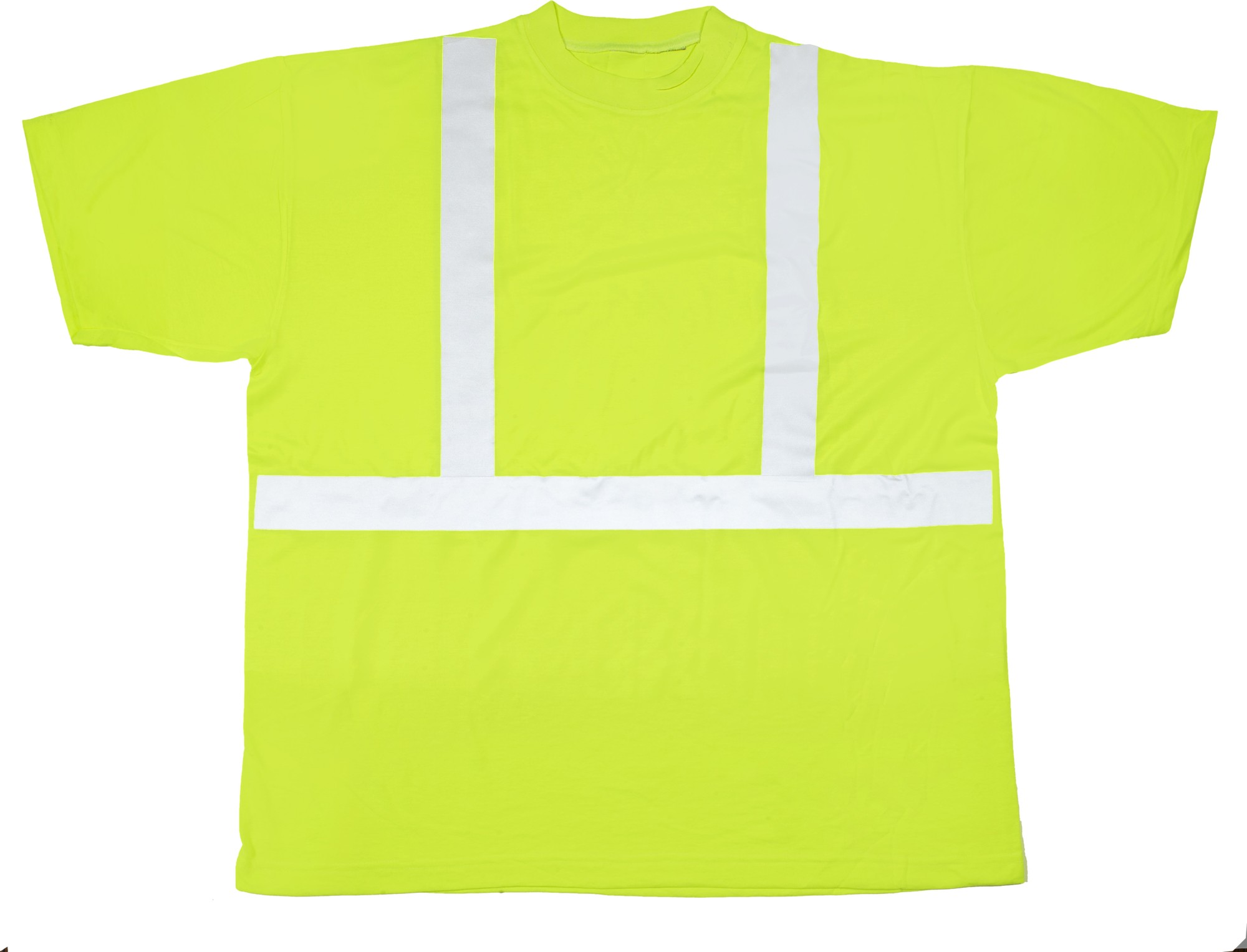 High Visibility Polyester ANSI Class 2 Safety Tee Shirt with 2" Reflective Silver Stripes, X-Large, Lime