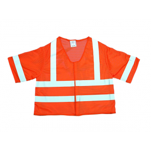 High Visibility Polyester ANSI Class 3 Mesh Safety Vest with 2" Silver Reflective Stripes, X-Large, Orange