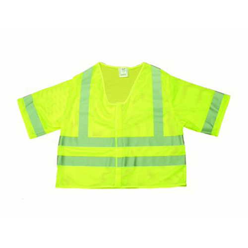 High Visibility Polyester ANSI Class 3 Mesh Safety Vest with 2" Silver Reflective Stripes, Large, Lime