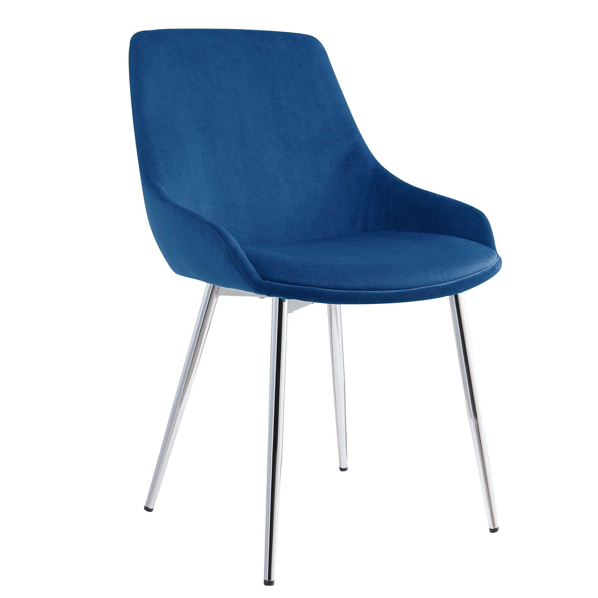 Set of 2 Mid-Century Velvet & Metal Side Chair in Blue